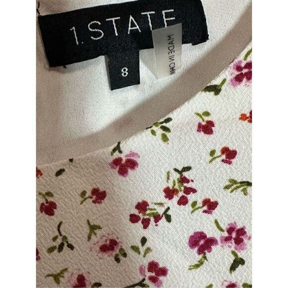 1. State Long Sleeve Floral Ruffle Mini Dress White and Red Size 8 - Picture 5 of 14